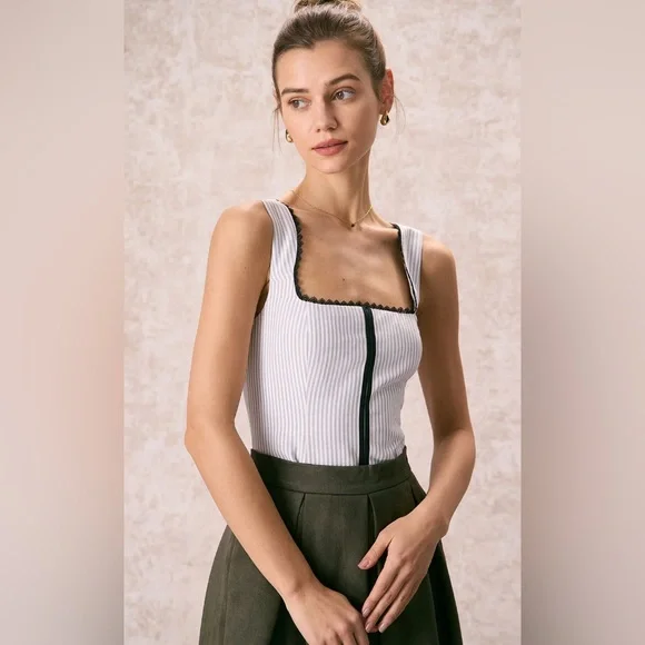 NWT RIHOAS The Grey Square Neck Striped Tank Top Sz L - Picture 4 of 6